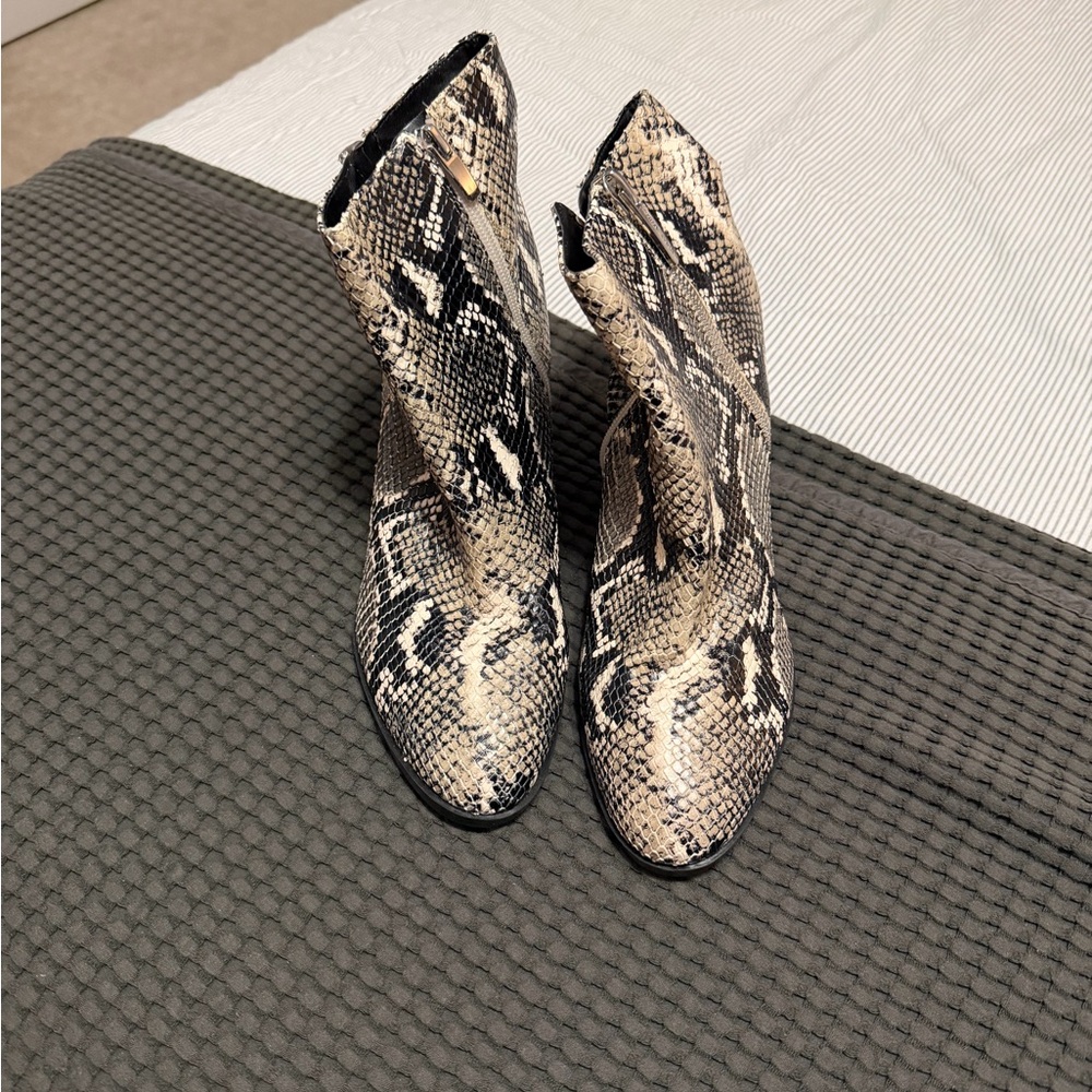 Nine West Black and Cream Snake Print Ankle Boots